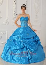 Low Price Blue Quinceanera Dress Sweetheart Taffeta Appliques Ball Gown  for Sweet 16