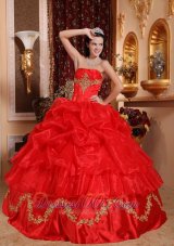Gorgeous Red Quinceanera Dress Strapless Organza Beading Ball Gown  for Sweet 16