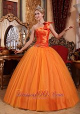 Beautiful Orange Quinceanera Dress One Shoulder Tulle Beading Ball Gown  for Sweet 16