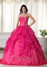 Hot Pink Ball Gown Sweetheart Floor-length Organza Embroidery Quinceanera Dress  for Sweet 16