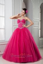2013 Hot Pink Sweet 16 Dress A-line Sweetheart Tulle Beading Floor-length  for Sweet 16