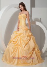 Yellow Ball Gown Sweetheart Floor-length Taffeta Beading Quinceanera Dress