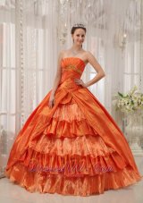 Classical Orange Quinceanera Dress Strapless Taffeta Ruffles Ball Gown