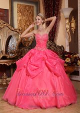 Puffy Popular Coral Red Quinceanera Dress Sweetheart Taffeta and Organza Appliques Ball Gown