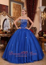 Puffy Popular Blue Quinceanera Dress Strapless Taffeta and Tulle Appliques Ball Gown