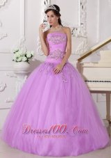 Puffy Pretty Lavender Quinceanera Dress Strapless Taffeta and Tulle Beading Ball Gown