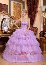 Puffy Lovery Lavender Quinceanera Dress Strapless Organza Beading Ball Gown