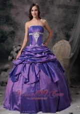Puffy Lavender Ball Gown Strapless Floor-length Taffeta Appliques Quinceanera Dress