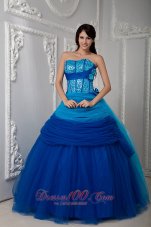 Puffy Pretty Blue Ball Gown Quinceanea Dress Sweetheart Floor-length Tulle Ruch