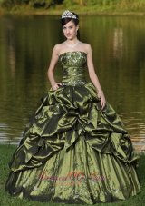Puffy Custom Size Strapless Quinceanera Dress Beaded Decorate With Olive Green