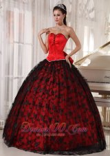 2013 Gorgeous Red Quinceanera Dress Sweetheart Tulle and Taffeta Lace Ball Gown