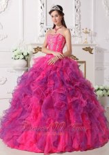 2013 Elegant Hot Pink and Purple Quinceanera Dress Sweetheart Satin and Organza Embroidery Ball Gown