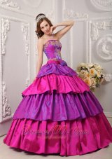 2013 Multi-color Ball Gown Strapless Floor-length Taffeta Appliques Quinceanera Dress