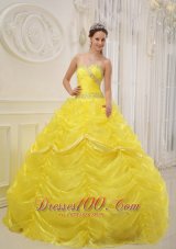 2013 Yellow Ball Gown Sweetheart Floor-length Organza Beading Quinceanera Dress