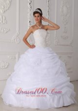 2013 Gorgeous White Quinceanera Dress Strapless Floor-length Organza Lace Ball Gown