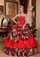 2013 Brand New Red Quinceanera Dress Strapless Taffeta and Leopard Pick-ups Ball Gown