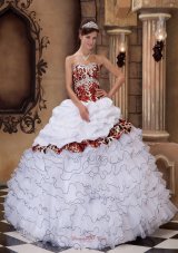 2013 White Ball Gown Sweetheart Floor-length Organza and Leopard Ruffles Quinceanera Dress