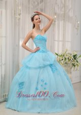 2013 Inexpensive Light Blue Sweet 16 Dress Sweetheart Organza Appliques Ball Gown