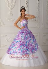 2013 Multi-color A-line Sweetheart Floor-length Tulle Appliques Quinceanera Dress