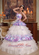 2013 Elegant Quinceanera Dress Straps Hand Flowers Organza and Printing Ball Gown