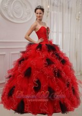 2013 Beautiful Red and Black Quinceanera Dress Sweetheart Orangza Beading and Ruch Ball Gown