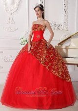 2013 Beautiful Red Quinceanera Dress Strapless Tulle Beading and Ruch Ball Gown