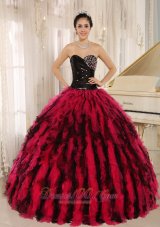 2013 Beaded and Ruffled Sweetheart For Black and Hot Pink Quinceanera Dress In Kihei City Hawaii