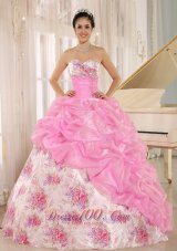 2013 Printing Sweetheart Beaded and Pick-ups For Rose Pink Quinceanera Dress For Custom Made In Kula City Hawaii