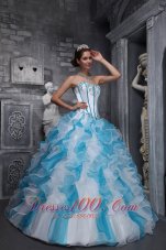 2013 Sweet White and Sky Blue Quinceanera Dress Sweetheart Taffeta and Organza Appliques Ball Gown