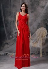 Best Discount Red Empire Straps Prom / Celebrity Dress Chiffon Beading and Ruch