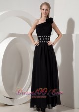 Best Popular Column One Shoulder Little Black Dress Chiffon Beading Ankle-length