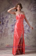 Best Custom Made Orange Red Mother of the Bride Dress Column Strapless Taffeta Beading Floor-length