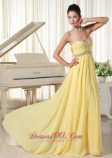 Best Light Yellow Beaded Decorate Bust and Waist Sweetheart Cheap Homecoming Dress