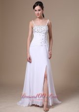 Best High Slit Column Beaded Decorate Shoulder Customize Straps Chiffon Prom Dress