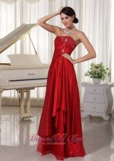 Best Wine Red A-line Prom / Evening Dress With Embroidery Floor-length Taffeta and Organza