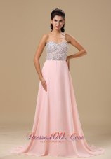 Best Missoula Beaded Decorate Up Bodice Sweetheart Neckline Light Pink Chiffon Brush Train 2013 Prom Celebrity Dress