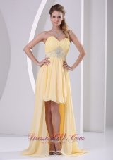 Best High-low Sweetheart Beaded Light Yellow Chiffon Detachable Prom / Homecoming Dress For Customer Made