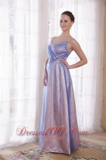 Best Lilac Empire Straps Floor-length Tulle and Taffeta Beading Prom Dress