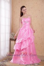 Best Rose Pink A-line / Princess Sweetheart Brush Train Organza Beading and Ruch Prom / Celebrity Dress