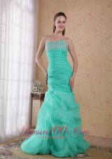 Best Turquoise Column Sweetheart Brush Train Organza Beading and Ruch Prom / Celebrity Dress