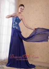 Best Royal Blue Empire Sweetheart Brush / Sweep Beading Pleat Chiffon Prom / Party Dress