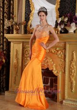 Best Orange Column / Sheath Taffeta Prom / Pageant Dress Sweetheart Floor-length Beading