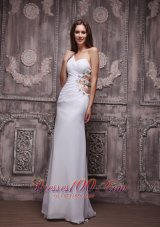 Best Sexy White Empire One Shoulder Prom / Evening Dress Chiffon Ruch and Beading