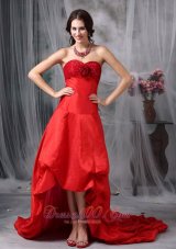 Best Customize Red A-line Cocktail Dress Sweetheart High-low Taffeta Hand Made Flowers