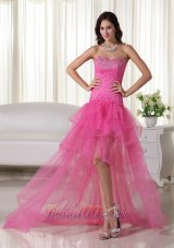 Best Pink A-Line / Princess Sweetheart High-low Organza Beading Prom Dress
