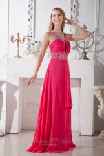 Best Affordable Sexy Coral Red V-neck Chiffon Prom Dress Brush Train