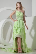 Best Beautiful Light Green One Shoulder Prom Dress High-low