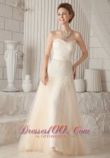 Best Champagne A-line / Princess Sweetheart Floor-length Tulle and Satin Beading Prom / Pageant Dress