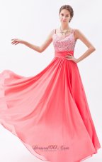 Best Watermelon Empire Straps Chiffon Prom Dress Beading Floor-length