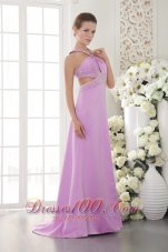 Best Lavender Column / Sheath Halter Brush /Sweep Train Satin Beading Prom / Evening Dress
